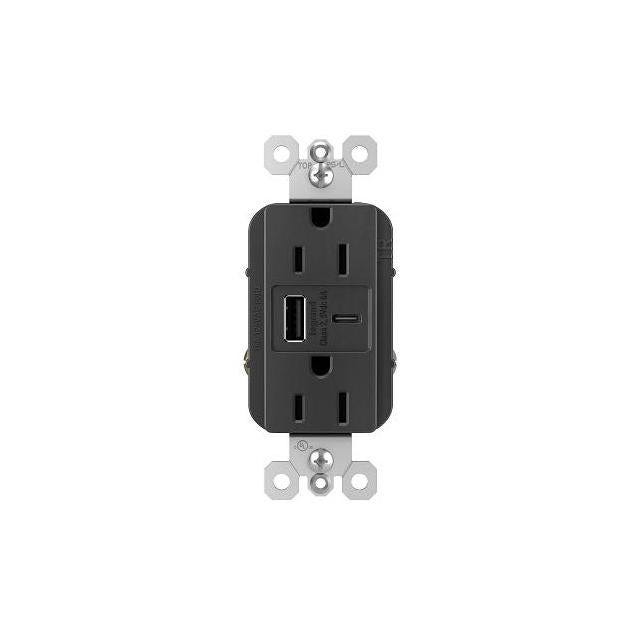 Legrand Pass & Seymour 15A Duplex Outlet & Ultra Fast USB Charger, Black Legrand Pass & Seymour 15A Duplex Outlet & Ultra Fast USB Charger, Black