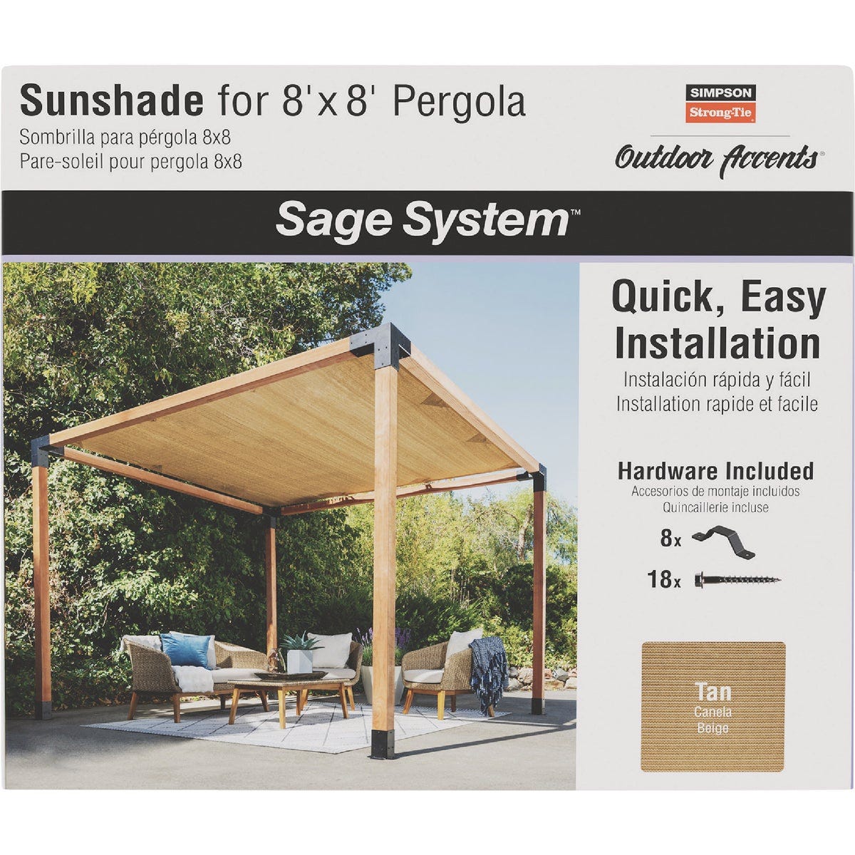 Simpson Strong-Tie Outdoor Accents Sage System Sunshade for 8 Ft. x 8 Ft. Pergola, Tan - photo 2