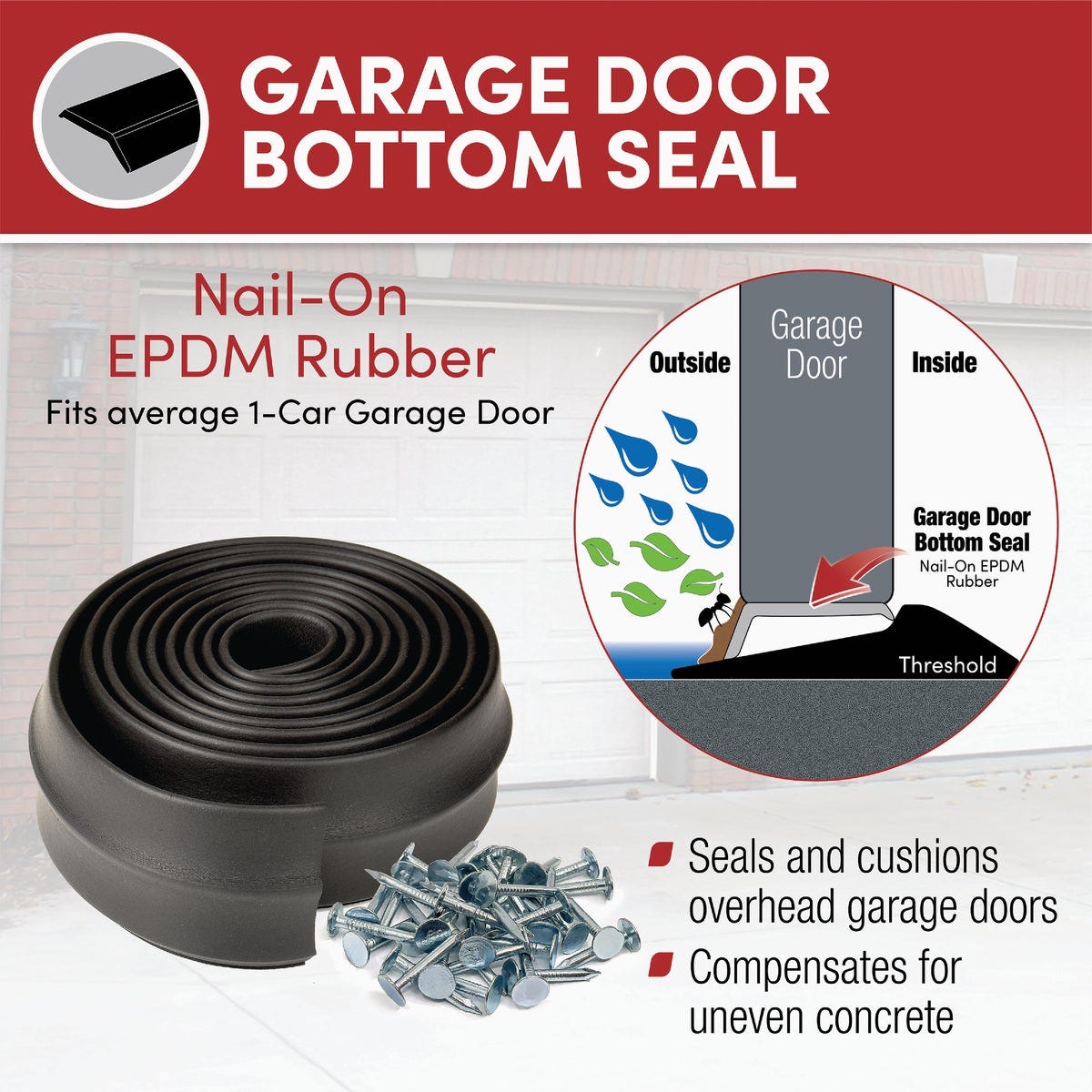 Frost King 2-1/4 In. x 9 Ft. Black Rubber Weatherstrip Garage Door Seal - photo 2