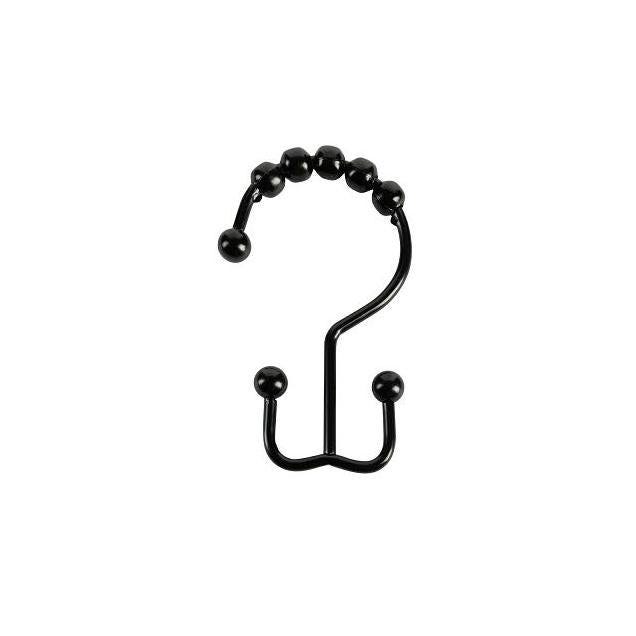 Moda At Home Black Annex Double-Roller Shower Curtain Hooks (12-Pack)