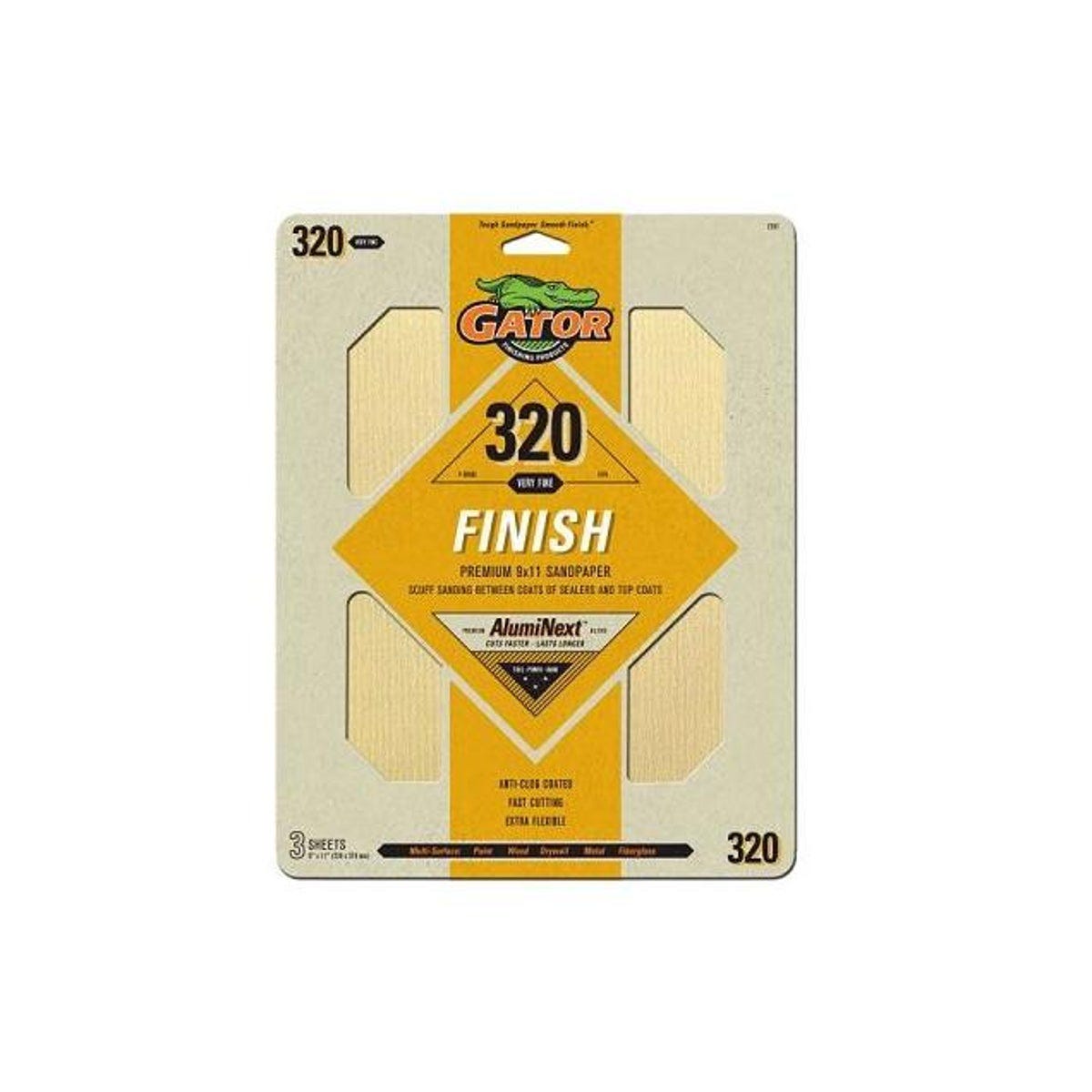 Gator 9 In. x 11 In. 320-Grit Sandpaper (3-Pack)