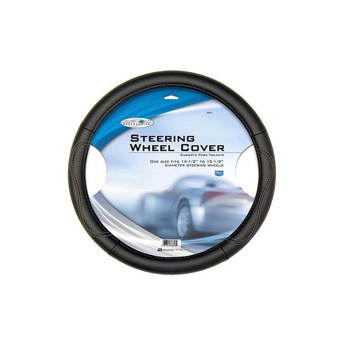 Custom Accessories One Size Black Leatherette Steering Wheel Cover