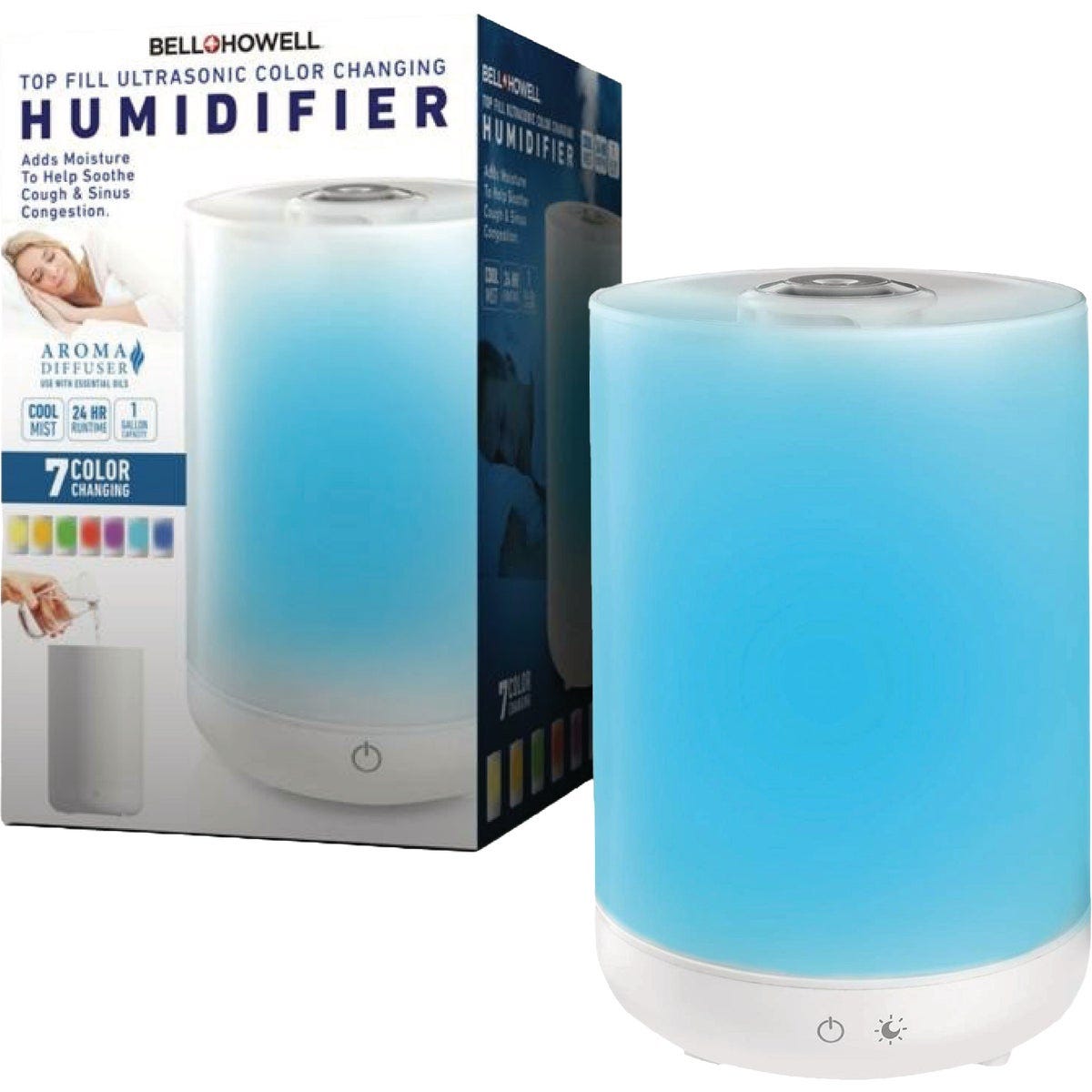 Bell+Howell 1 Gal. Top Fill Ultrasonic Color Changing Humidifier and Aroma Diffuser Bell+Howell 1 Gal. Top Fill Ultrasonic Color Changing Humidifier and Aroma Diffuser
