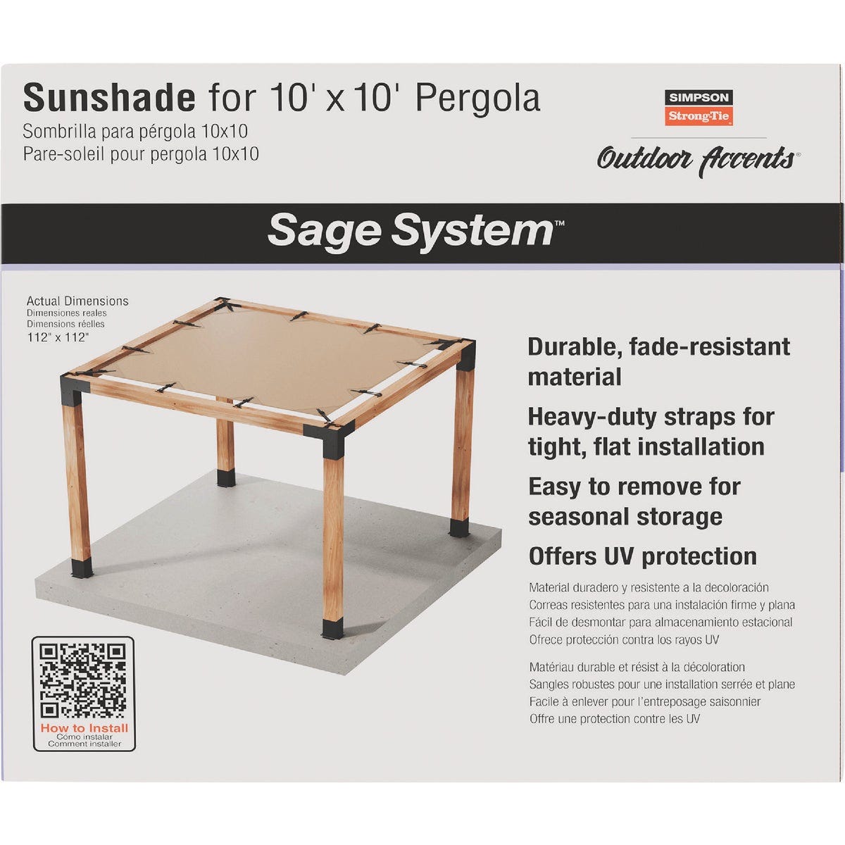 Simpson Strong-Tie Outdoor Accents Sage System Sunshade for 10 Ft. x 10 Ft. Pergola, Tan - photo 2