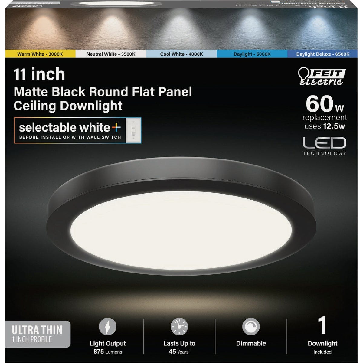 Feit Electric Edge-Lit 11 In. Matte Black Round 6-Way LED Flush Mount Light - photo 2