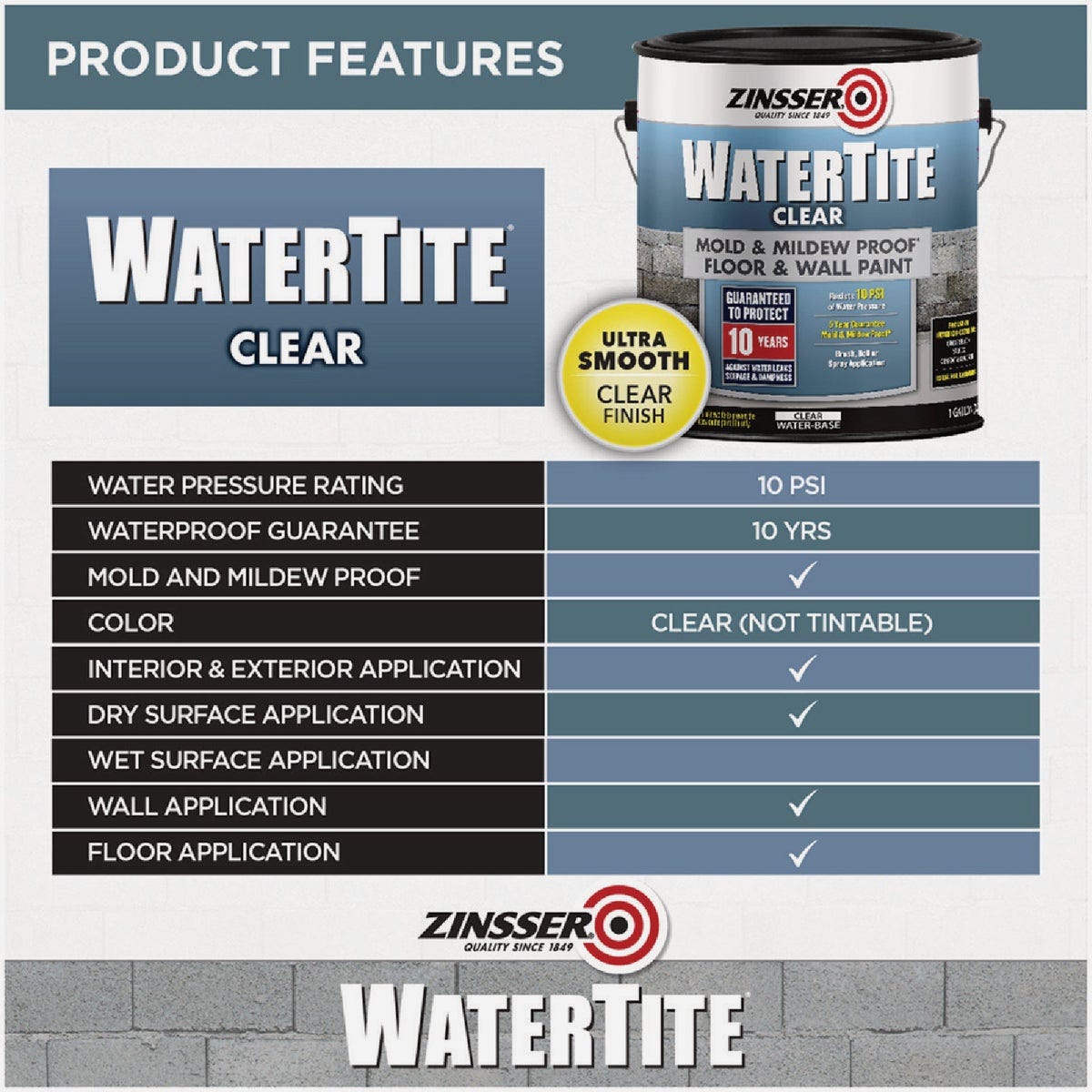 Zinsser WaterTite Clear Mold & Mildew Proof Clear Floor and Wall Paint, 1 Gal. - photo 6 Zinsser WaterTite Clear Mold & Mildew Proof Clear Floor and Wall Paint, 1 Gal. - photo 6