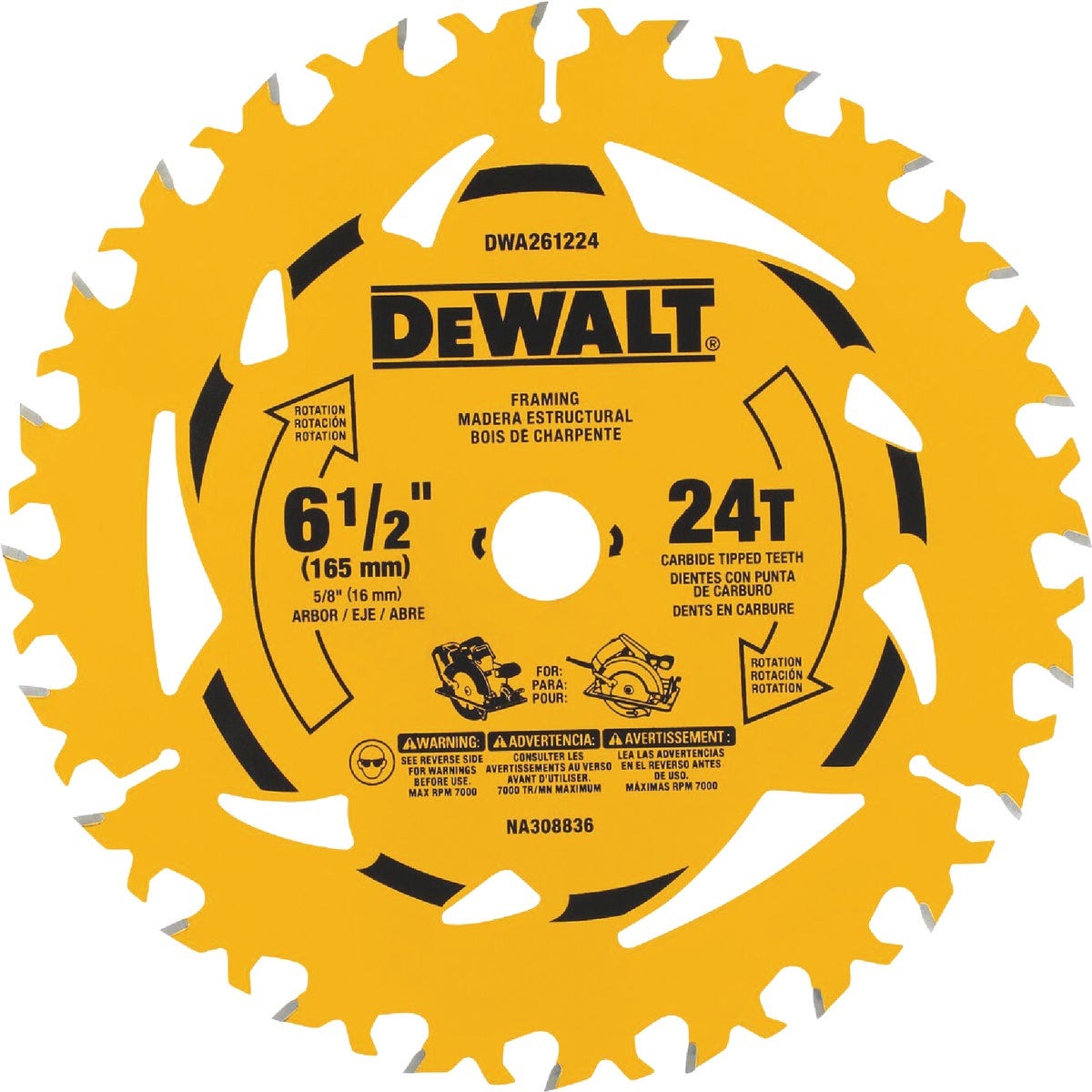 DEWALT 6-1/2 In. 24-Tooth Circular Saw Blade
