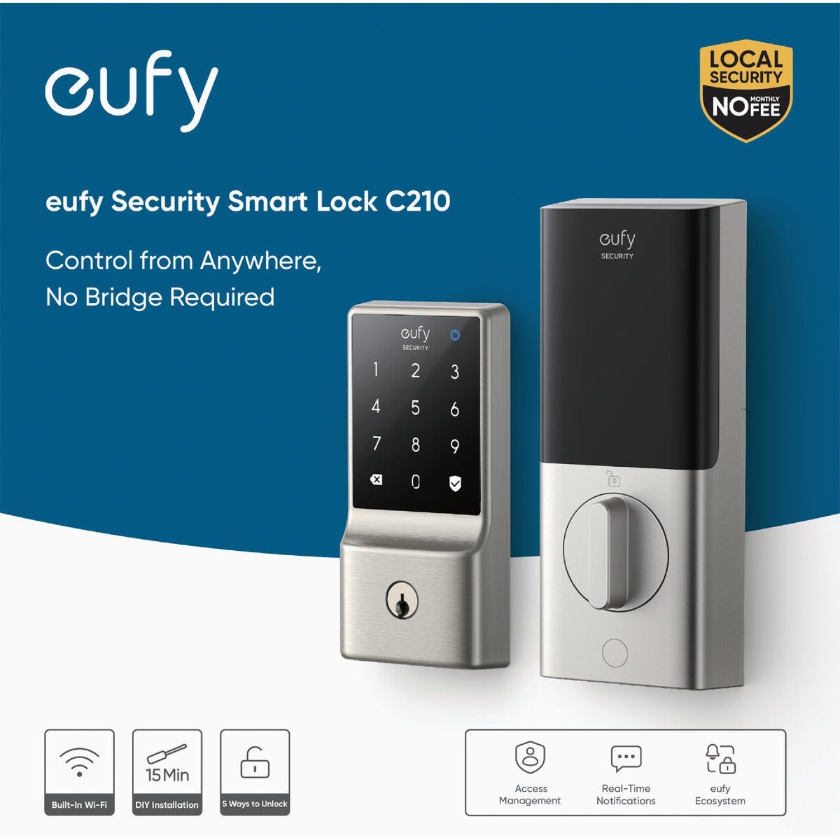 eufy Smart Lock C210 Satin Nickel 5-In-1 Keyless Entry Door Lock - photo 2