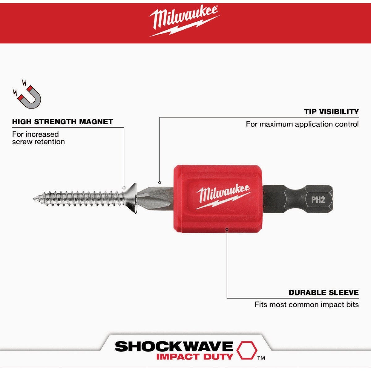 Milwaukee SHOCKWAVE Impact Duty Magnetizer Attachment with (2) PH2 Bits - photo 5