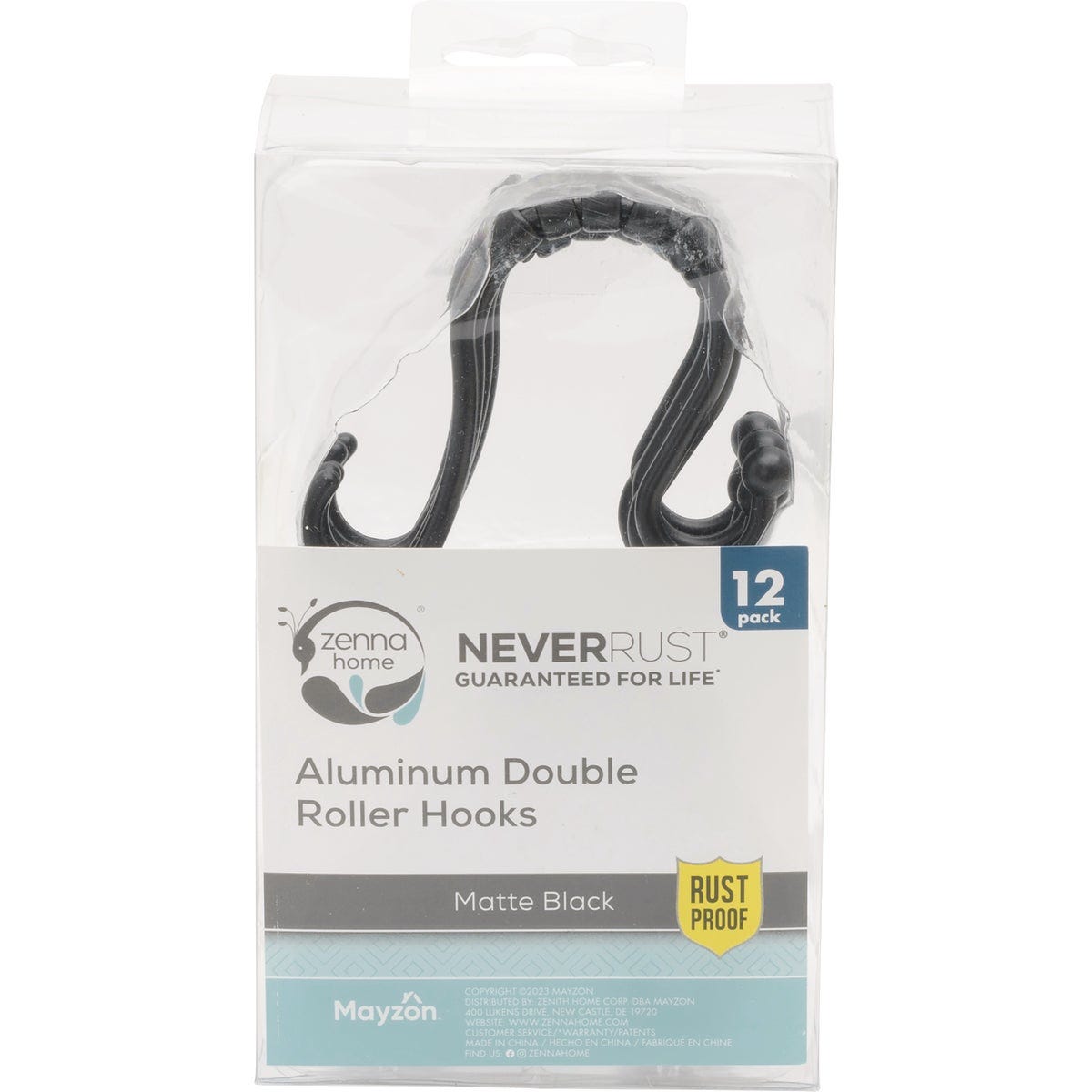 Zenna Home Rustproof Matte Black Double Roller Shower Curtain Hooks (12-Count) - photo 2 Zenna Home Rustproof Matte Black Double Roller Shower Curtain Hooks (12-Count) - photo 2