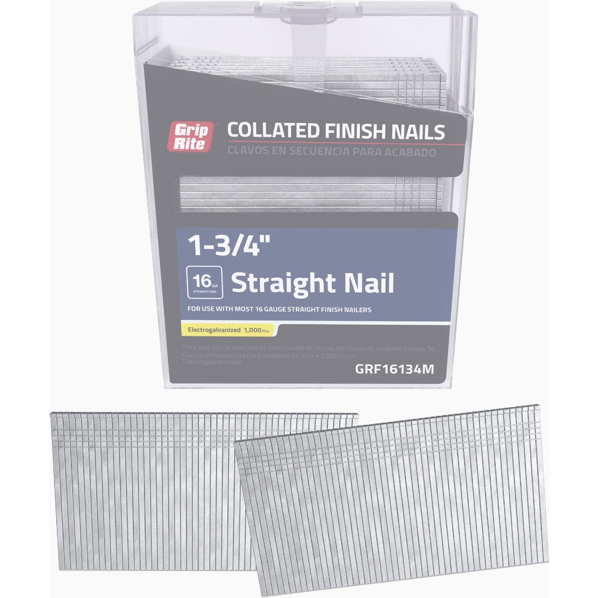 Grip-Rite 1-3/4 In. 16-Gauge Electrogalvanized Straight Collated Finish Nails (1000 Ct.) Grip-Rite 1-3/4 In. 16-Gauge Electrogalvanized Straight Collated Finish Nails (1000 Ct.)