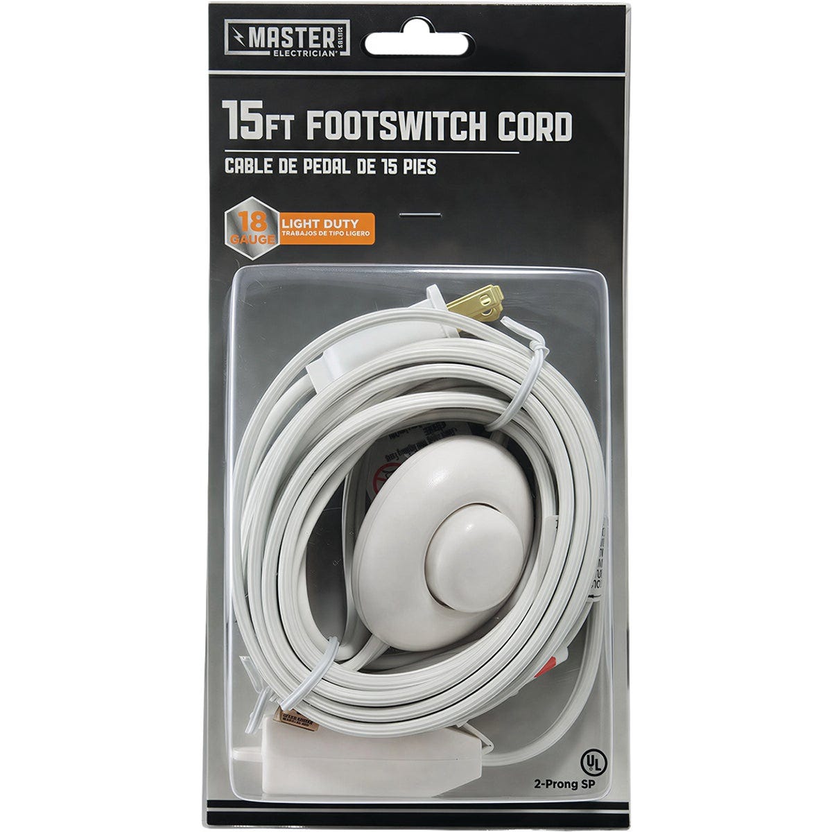 Master Electrician 15 Ft. 18/2 White Extension Cord with Foot Switch