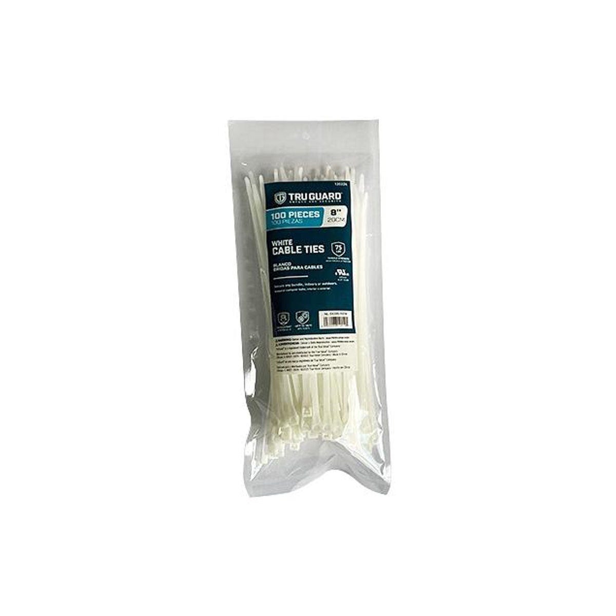 100-Pack 8 In. White Self-Locking Cable Ties