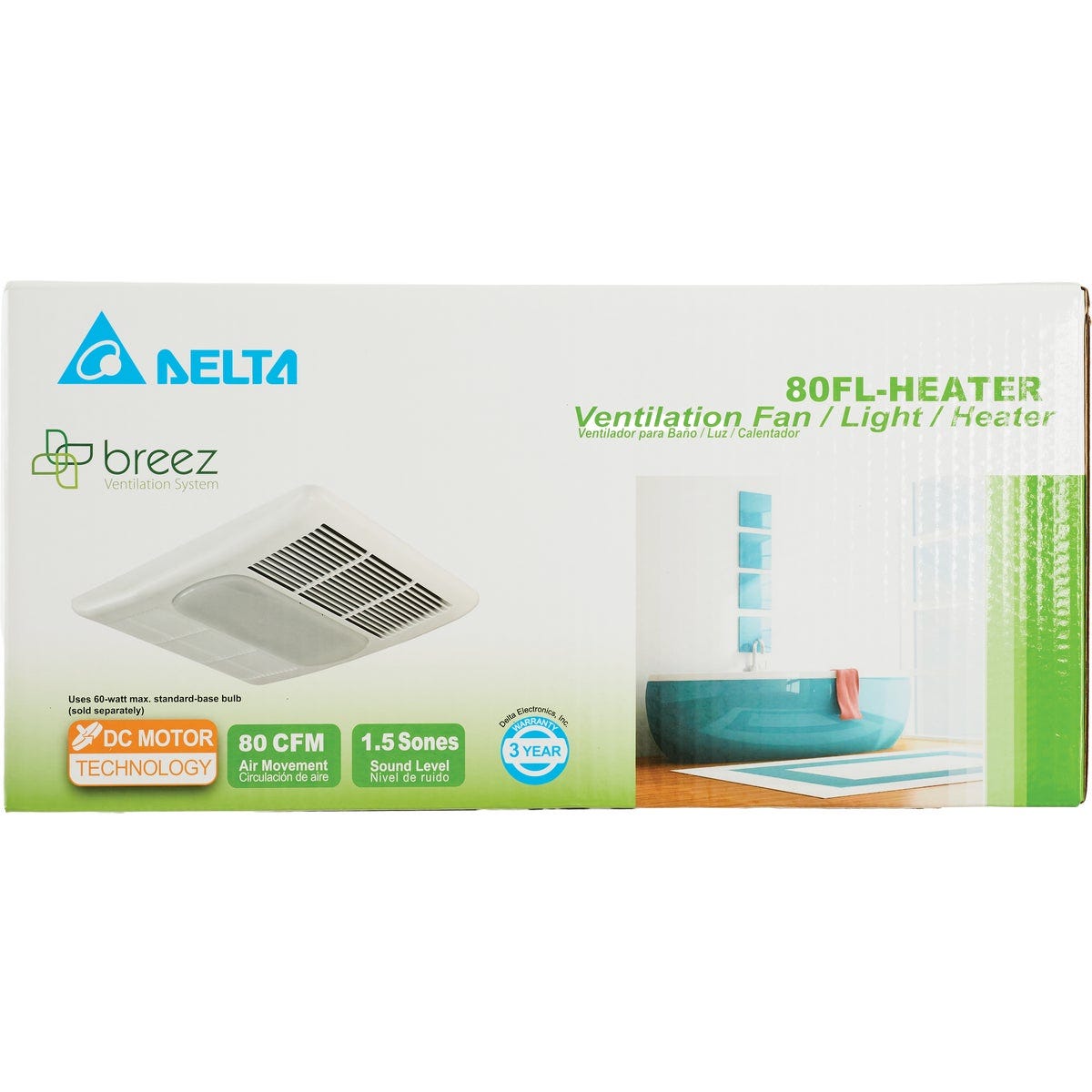 Delta 80 CFM 1.5 Sone Bathroom Exhaust Fan with Heater & Light - photo 2 Delta 80 CFM 1.5 Sone Bathroom Exhaust Fan with Heater & Light - photo 2