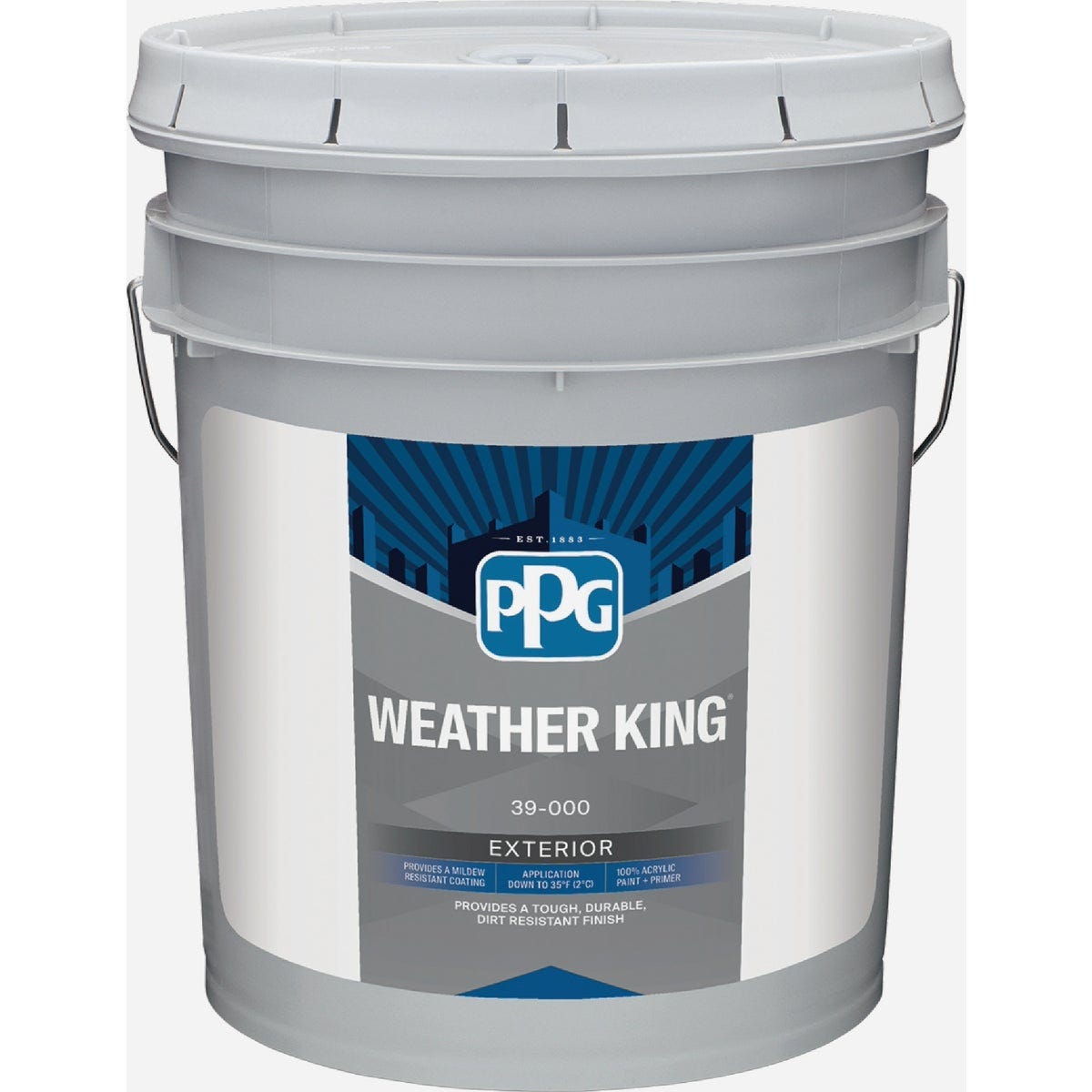 Weather King Exterior 100% Acrylic Paint + Primer Semi Gloss Ultra Deep Base 5 Gallon